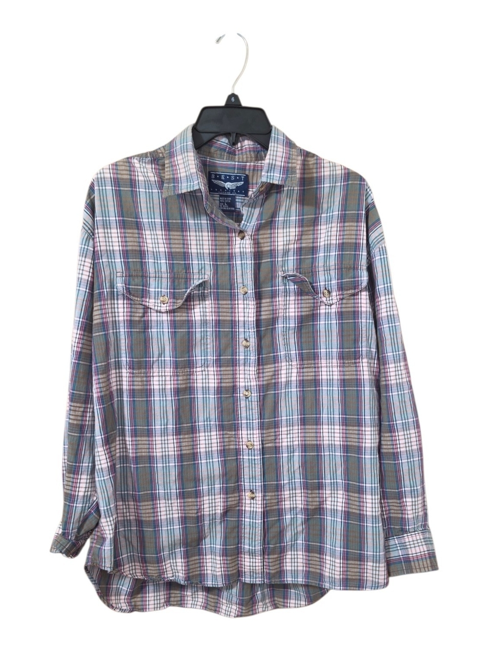 BEST American Plaid Button-Up Shirt Men's Large 100% Cotton Vintage